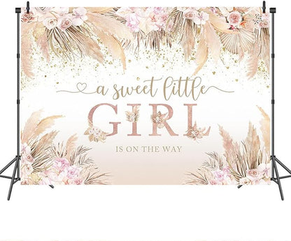 Mocsicka Boho Hello Baby Backdrop Boho Chic Pink Flowers Baby Shower Background A Sweet Little Girl is on The Way Party Cake Table Decorations Photo Booth (10x6.5ft)
