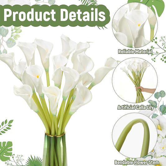 Norme 15 Pieces 27" Calla Lilies Artificial Flower Long Stem White Calla Lily Decoration for Tall Vases Real Touch Arum Lilies Bouquet for Wedding Bride Shower Office Home Table Centerpiece Decor