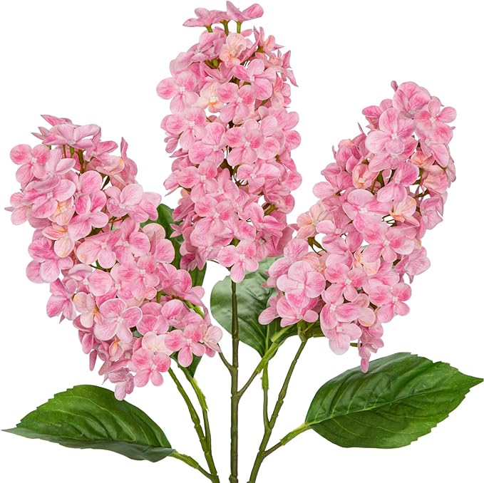 Artificial Hydrangea Flowers Real Touch – 3PCS 24.8" Faux Cone Hydrangea Stems for Tall Vases, Home Décor, Wedding Centerpieces, Floral Arrangements – Soft Pink