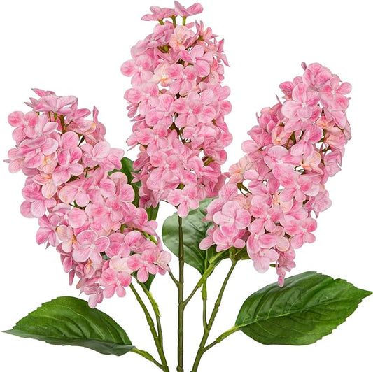 Artificial Hydrangea Flowers Real Touch – 3PCS 24.8" Faux Cone Hydrangea Stems for Tall Vases, Home Décor, Wedding Centerpieces, Floral Arrangements – Soft Pink