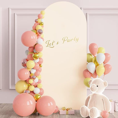 Wokceer 5FT Wedding Arch Cover Spandex Fitted Wedding Arch Stand Covers Round Top Chiara Arch Backdrop Cover for Birthday Party Ceremony Banquet Decoration Beige