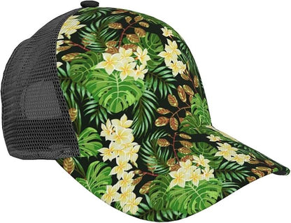 Tropical Pink Flowers Hats Women Men Hawaii Trucker Hat Adjustable Snapback Mesh Baseball Cap Hat