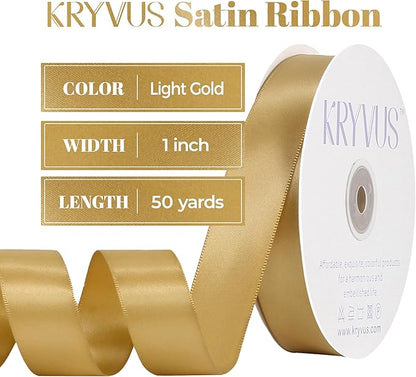 Light Gold Satin Ribbon, Double Faced 1 Inch X 50 Yards Light Gold Ribbon, Premium Satin Ribbon for Gift Wrapping, Crafts, Hair Bow Making, Sewing, Flower Bouquet, Wedding Party Decor