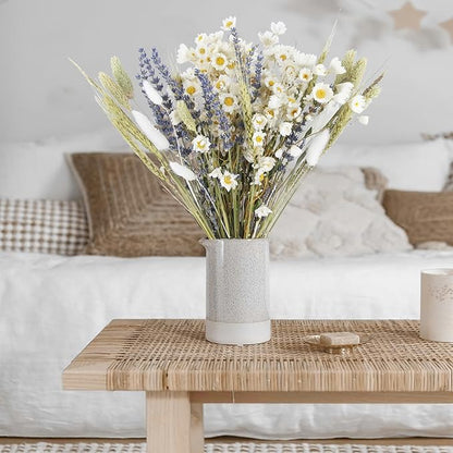 Dried Flowers Bouquet Dried Daisy Flowers Natural Lavender Dried Flowers Bunny Tails Gerber Daisies Flowers Wheat Stalks Floral Arrangements for Wedding Table Centerpiece Decor Farmhouse DIY