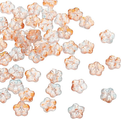 PATIKIL Random Glass Flower Beads, 50Pack Transparent Floral Beads Hibiscus Beads for DIY Jewelry Making Bracelets Bulk, Blue/Orange