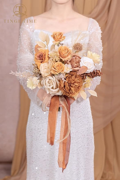 TINGE TIME Fake Flowers Artificial Flowers Peonies Bulbous Chrysanthemum Daisy Hydrangea Sunflower Violets Dahlia Daffodils Epiphyllum Orchid Cherry Blossom Camellia Leyaron (Nude Color & Pale Coffee)