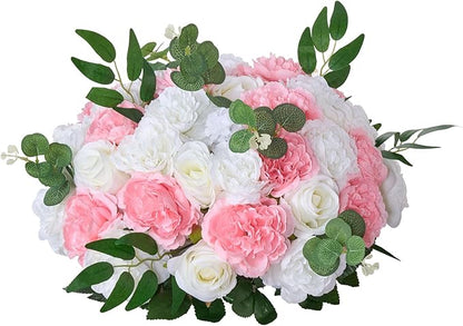 VEVOR Flower Ball Arrangement Bouquet 10 PCS, 17.7-Inch Diameter Artificial Flower Balls Wedding Table Centerpieces, Rose Arrangements for Wedding Centerpiece Home Decorations, Pink and White Roses