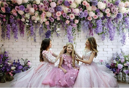 Baocicco Purple Floral Wall Backdrops 10x7ft Flowers White Brick Wall Backdrops for Photoshoot Valentine Day Decorations Anniversary Wedding Banner Supplies Birthday Baby Shower Photo Props