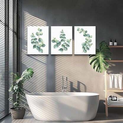 3 Piece framed Canvas Wall Art for living room bathroom Wall Decor Canvas Prints bedroom Decorations Office kitchen wall Artwork painting Green leaves Picture Watercolor painting Poster Home Decor