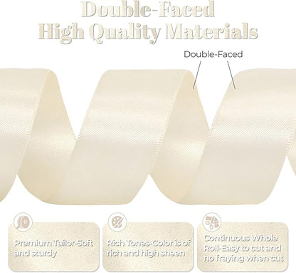 Double Faced Cream Satin Ribbon, 1-1/2 Inch X 25 Yards Polyester Ribbon for Gift Package Wrapping, Crafts, Bow Making, Sewing, Flower Bouquet, Wedding Party Decor
