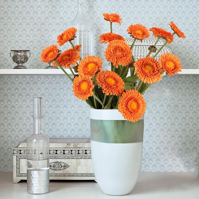 Orange Artificial Daisy Flowers 8pcs Fake Calendula Flowers Silk Chrysanthemums with Stems for Wedding Home Kitchen Party Kitchen Indoor Decoration(Orange)
