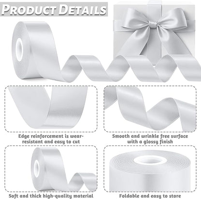 Fullive Silver Ribbon, 1 1/2 Inch 30 Yards Silver Ribbon for Flower Bouquet, Polyester Solid Christmas Tree Ribbons for Birthday Christmas Decorations DIY Bows Wrapping Bouquet Floral Arrangements