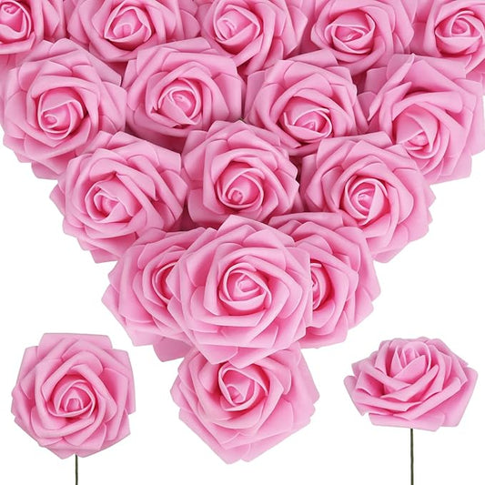 Pink Artificial Roses 50PCS Pink Roses 2.95" Foam Flowers Bulk Real Looking Pink Fake Foam Roses for Bridal/Baby Shower Decorations Wedding Centerpieces for Table