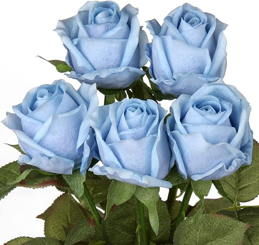 Artificial Realistic Roses Blue Flowers 24" Real Touch Silk Roses Bouquet Long Stems Rose for Flower Arrangement Fake Roses Decor for Home Party Wedding Table Centerpieces Roses Realistic - 5 Pcs