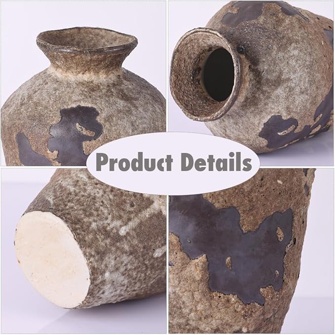 Wabi Sabi Decor Rusty Vintage Vase - 8.7" Tall Rustic Farmhouse Wabi Sabi Vase for Centerpiece, Textured Pottery Flower Vases for Home Decorative, Table, Living Room, Bedroom, Bathroom, Kitchen