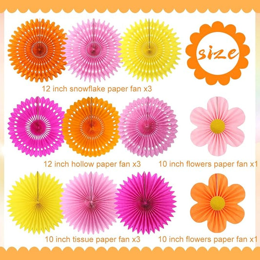 zilue Paper Fans Party Decorations Paper Flowers Decorations for Wall Classroom Floral Backdrop Baby Shower Birthday Party Flower Wall Decor Pack of 11 Pink Orange Yellow