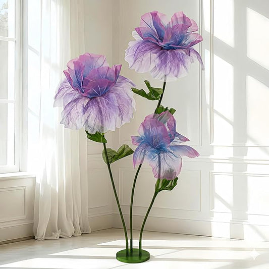 Large Artificial Flowers, 5.58ft Giant Standing Poppy Decorations, Handcrafted Huge Flowers for Wedding, Garden, Hotel, Office, Art Gallery, Photography Props & Shop Window Display (3, Purple)
