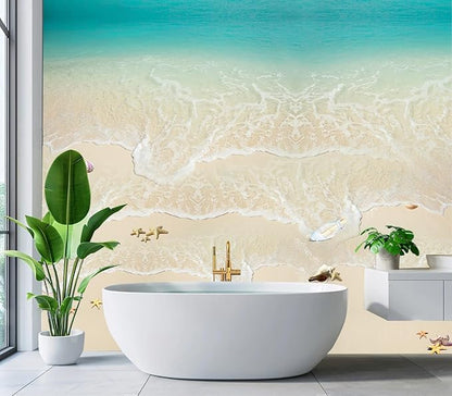 Cliouar-Top View of Background Summer Beach Wave Water Seashore Sand Beach Peel and Stick 90" x 67"