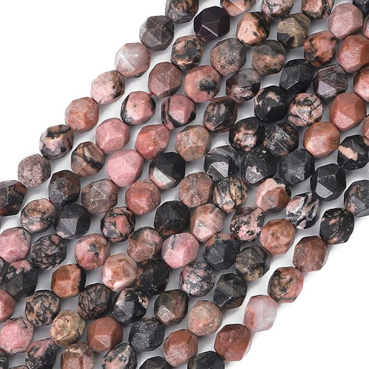 Faceted Natural Rhodochrosite Stone Round Beads 6mm 36cm/Strand for Jewelry Making