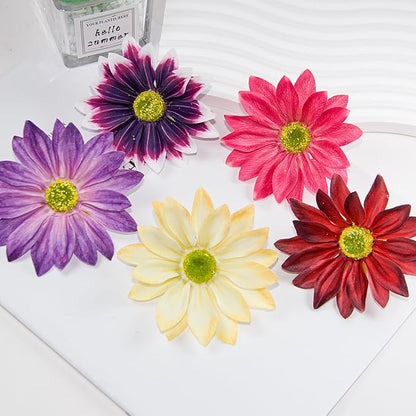 Artificial Daisy Flower Heads, 3.5 Inch Large Flower Heads for Crafts, 12 Pcs Artificial Gerbera Chrysanthemum Flowers Heads for DIY, Party Wedding, Photography Props, Easter (Rose Red)