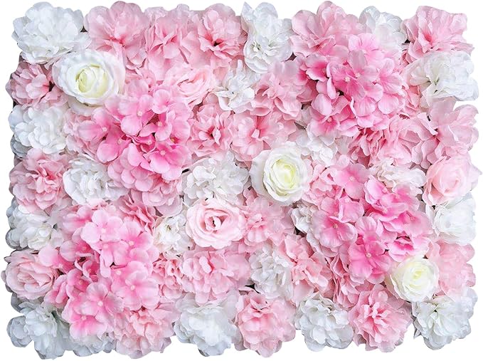 16"x 24" Artificial Flower Wall Panels,Flower Wall Mat Silk Flower Panels for Outdoor Garden Backyard Fence Fence Privacy Screen and Indoor Wall Decor (6Pcs Pink+White,Style 2)