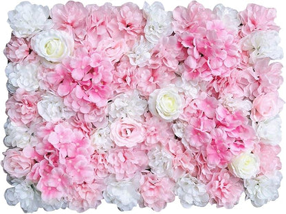 16"x 24" Artificial Flower Wall Panels,Flower Wall Mat Silk Flower Panels for Outdoor Garden Backyard Fence Fence Privacy Screen and Indoor Wall Decor (6Pcs Pink+White,Style 2)