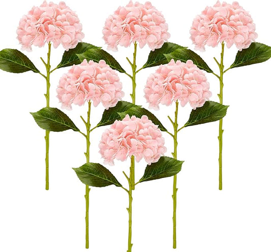 Large Hydrangea Artificial Flowers 19.3", 6 Pcs Latex Real Touch Faux Hydrangea with Stems, Fake Flowers for Table Centerpieces Arrangements Wedding Bouquets (Pink)