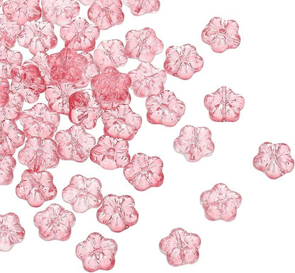 PATIKIL Random Glass Flower Beads, 50Pack Transparent Floral Beads Hibiscus Beads for DIY Jewelry Making Bracelets Bulk, Pink