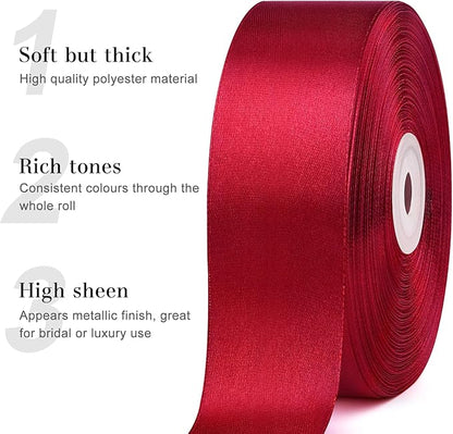 1-1/2 Inches 50 Yards Wine Red Satin Ribbon, Solid Fabric Ribbon Roll for Flower Bouquets, Gift Wrapping, Wedding, Handmade Crafts