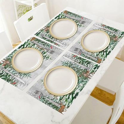 Winter Snowy Forest Placemats Christmas Pine Tree Snowflake Holiday Bath Rustic Christmas Tree Placemats Table Kitchen Dining Party 12x18 Inch Set of 4