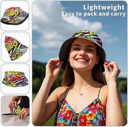 Bucket Hat for Women Men Unisex Sun Cap Packable Outdoor Fisherman Hat Headwear,Reversible Double-Side-Wear