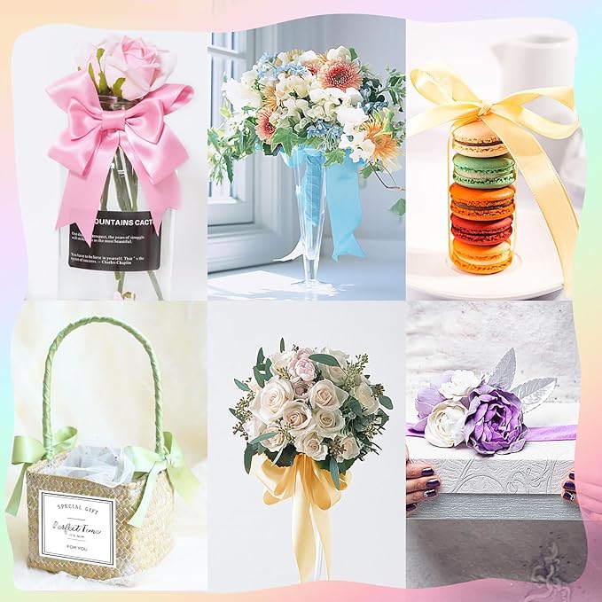 150 Yards Macaron Satin Ribbon 1 Inch 6 Rolls Assortment Ribbons for Crafts Gift Wrapping Flower Bouquet Wedding Invitations Birthday Party Festival Decoration Hair Bows