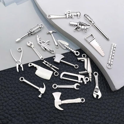 WOCRAFT 60pcs Antique Silver Tools Bracelet Charms for Jewelry Making Sets DIY Necklace Bracelet Keychain Crafting Charms Kit Craft Supplies (SN899)