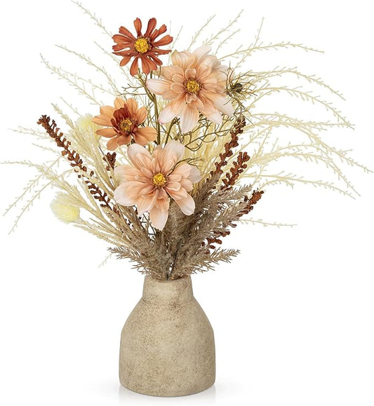 Hollyone Faux Fall Pampas Grass with Vase, Fall Flowers Artificial for Decoration Arrangement Bouquet Plant in Ceramic Vase Fluffy Boho Home Decor Fake Pompass Pompous Grass Floral Autumn Decorations
