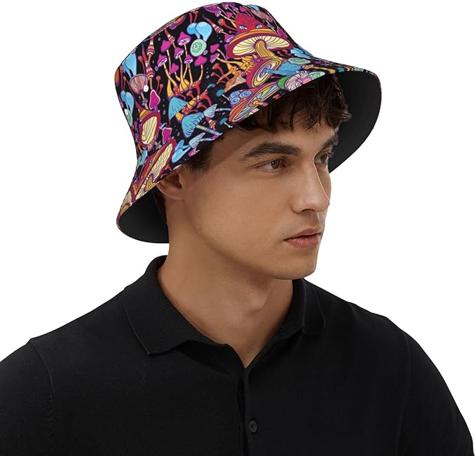Mushrooms Skulls Cool Bucket Hat Beach Sun Hat Beach Fishing Hat for Men Women