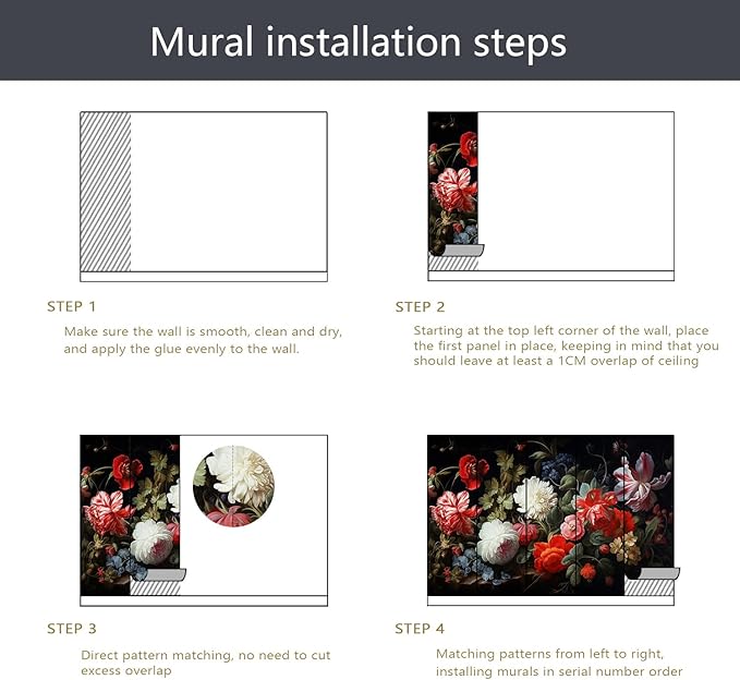 PYFFYP- Dark Floral Wallpaper Peony Wall murals for Bedroom(Not Peel and Stick)
