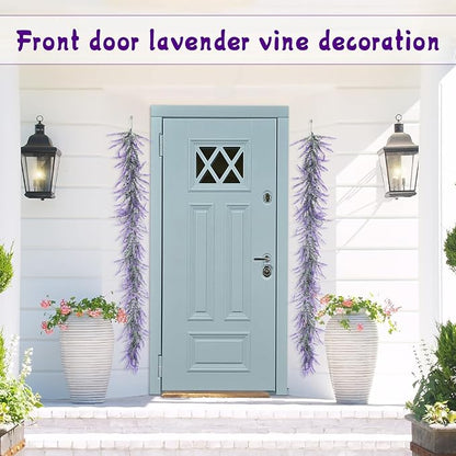 Spring Summer Lavender Garland, 6Ft Purple Lavender Artificial Garland, All Year Lavender Garlands for Farmhouse Wedding Mantle Arch Porch Stair Table Indoor Door Home Decor (1)