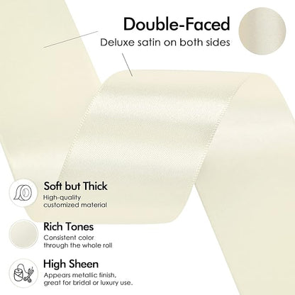 MEEDEE Ivory Satin Ribbon 1-1/2 Inch Ivory Ribbon Lux Double Faced Satin Ribbons by 50 Yards Beige Polyester Satin Ribbons for Crafts, Weddings, Flower Bouquet, Holiday Decorating