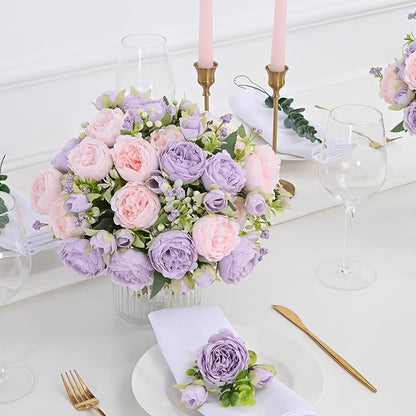 MARTINE MALL 4 Packs Peonies Artificial Flowers, Pinkish-Purple Artificial Peonies, Silk Peonies Flowers Fake Peonies Artificial Flowers Peonies Bouquet for Centerpiece Table Wedding Party Home Decor
