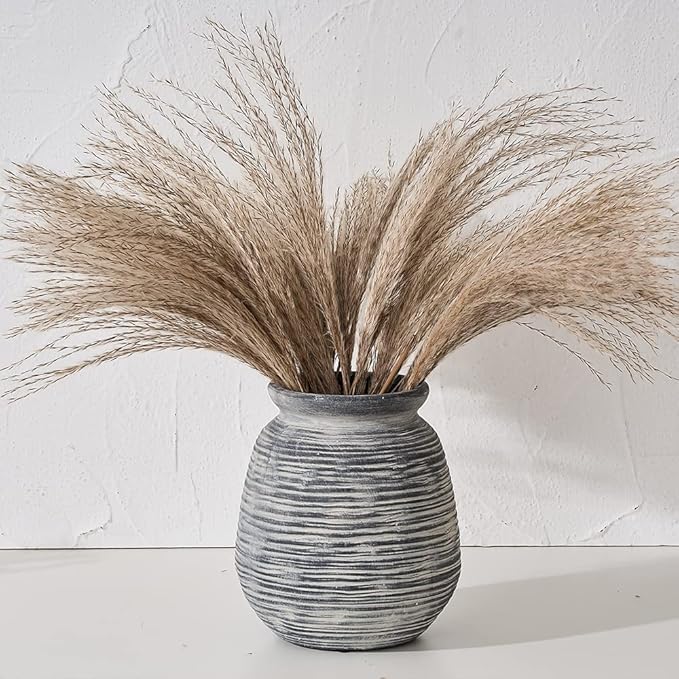 SIDUCAL Ceramic Rustic Farmhouse Flower Vase, Pottery Decorative Flower Vase for Home Decor, Table, Living Room Decoration, Shelf Decor, Mantel, 7.3 Inch, Black