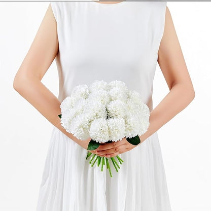 SITUMEIZI 12 Pcs White Artificial Chrysanthemums Flowers Ball Flower Fake Mums Silk for Wedding Home Kitchen Decoration Floral Arrangement