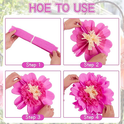 6PCS Tissue Paper Flowers，Handmade Colorful Giant Crepe Artificial Flowers Decorations for Wall,12 Inches Large Flowers for Wedding Birthday BabyShower Party Home Decor Supplies