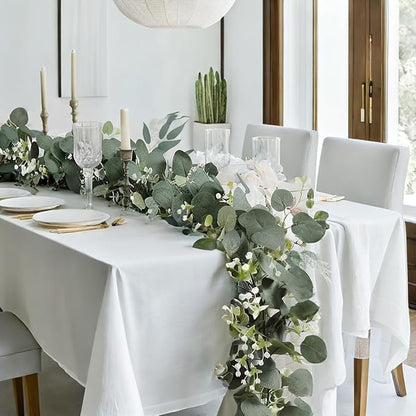 Mavee 3-Pack 5.9ft Artificial Eucalyptus Greenery Garland with Silver Dollar Leaves - Spring Table Runner Vines for Wedding Decor, Home Mantel, Wall Hanging & Party Arrangements