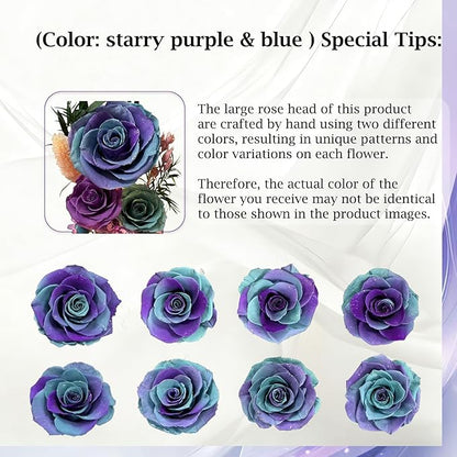 Birthday Gifts for Women Purple Preserved Flowers in Glass Dome Forever Flowers for Delivery Prime, Colorful Forever Roses Anniversary Valentines Day Mothers Day for Her Mom Wife