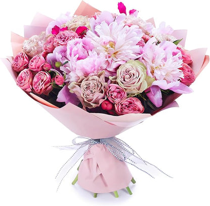 LeZakaa 20 Sheets Flower Wrapping Paper - Waterproof Reversible Floral Bouquet Paper - Candy Pink and Bright Pink Design for Valentine's Day, Mother's Day, Parties, Birthdays, Weddings, Baby Shower