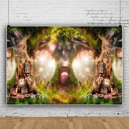 Leowefowa 10x7FT Enchanted Garden Backdrop Magic Tree House Fairy Tale Wonderland Woodland Background Wedding Baby Shower Birthday Party Banner Cake Smash Decors Studio Portrait Photobooth Shoot Props