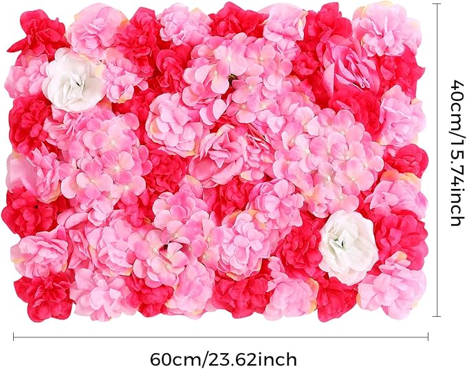 12pcs 24" x 16" Artificial Flower Wall Panel Background,3D Dark Pink Silk Dahlia Rose Flowers Wall Backdrop for Wedding Party Event Photo Backdrop Wall Decor (Type 1)
