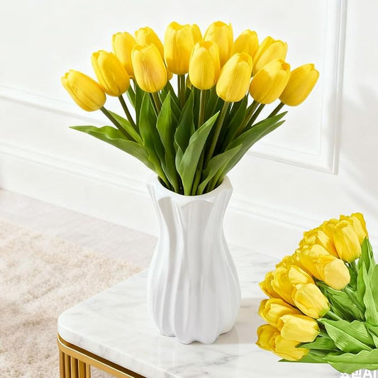 Artificial Flowers Mother's Day Easter Valentine's Day Gifts, Artificial Flowers Fake Tulips Flowers Home Kitchen Wedding Table Decorations a Bunch of 20 Yellow Tulips