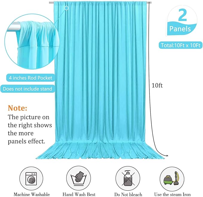 10 x 10 Feet Sky Blue Backdrop Curtain for Partie, Background Curtains for Photoshoot, Birthday, Wedding, Halloween, Thanksgiving, Christmas, New Year Party Decorations 5Ft x 10Ft, 2 Panels