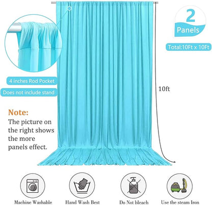 10 x 10 Feet Sky Blue Backdrop Curtain for Partie, Background Curtains for Photoshoot, Birthday, Wedding, Halloween, Thanksgiving, Christmas, New Year Party Decorations 5Ft x 10Ft, 2 Panels